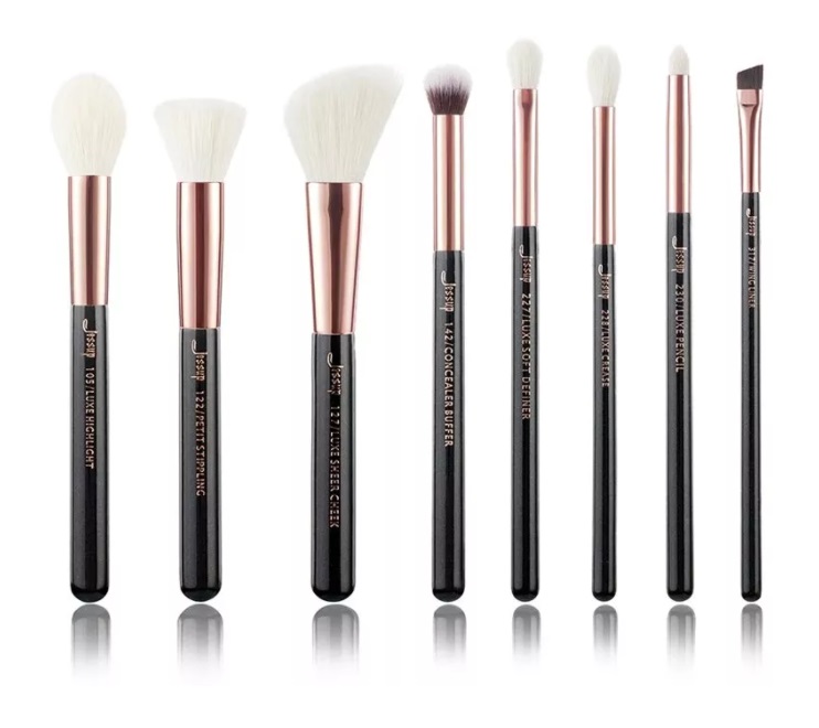 Jessup Zestaw 8 Pędzli do Makijażu T158 Black/Rose Gold