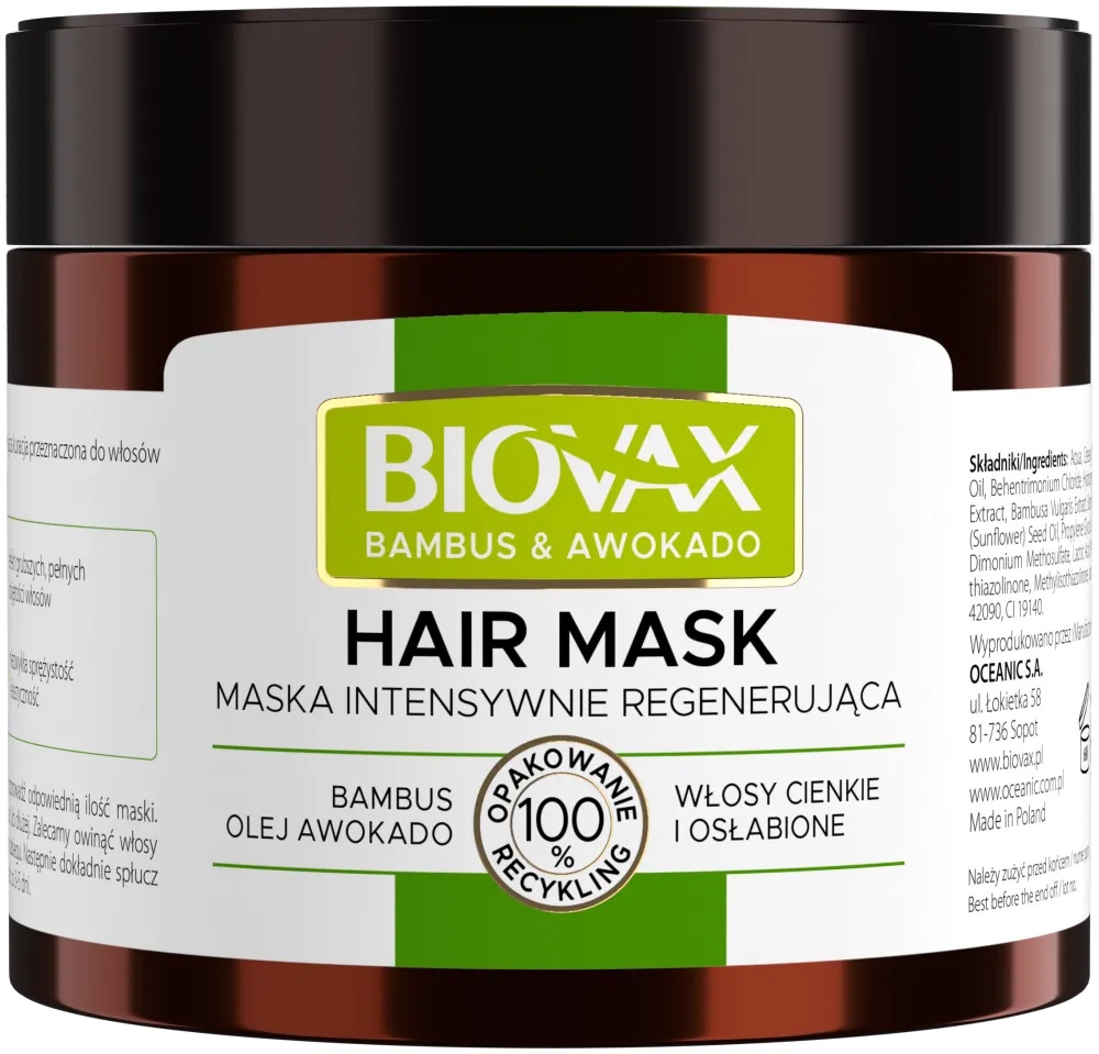 Biovax Bambus i Olej Avocado Maska do Włosów Intensywnie Regenerująca 250ml