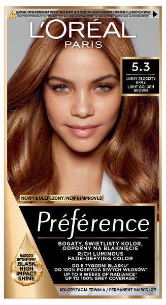 Loreal Preference Farba do Włosów 5.3 Virginia Jasny Złocisty Brąz