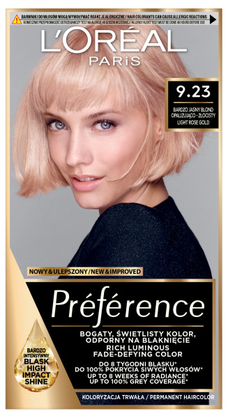 Loreal Preference Farba do Włosów 9.23 Santa Monica Bardzo Jasny Blond Opalizująco-Złocisty