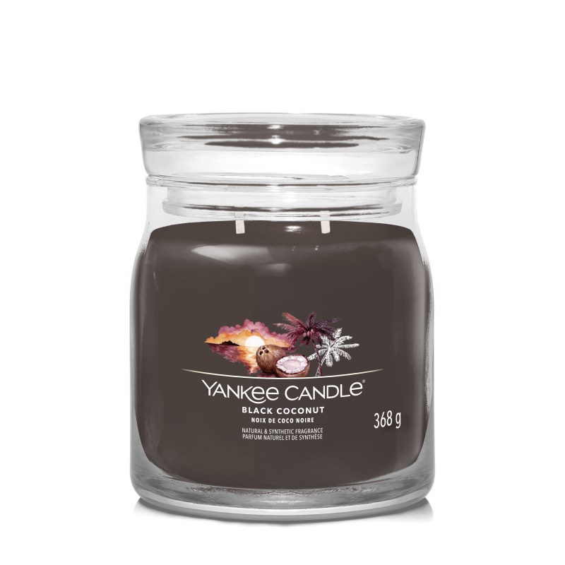 Yankee Candle Signature Świeca w Średnim Słoiku z Dwoma Knotami Black Coconut