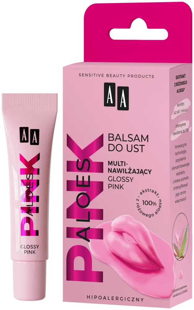 AA Aloes Pink Multinawilżający Balsam do Ust Glossy Pink 10g