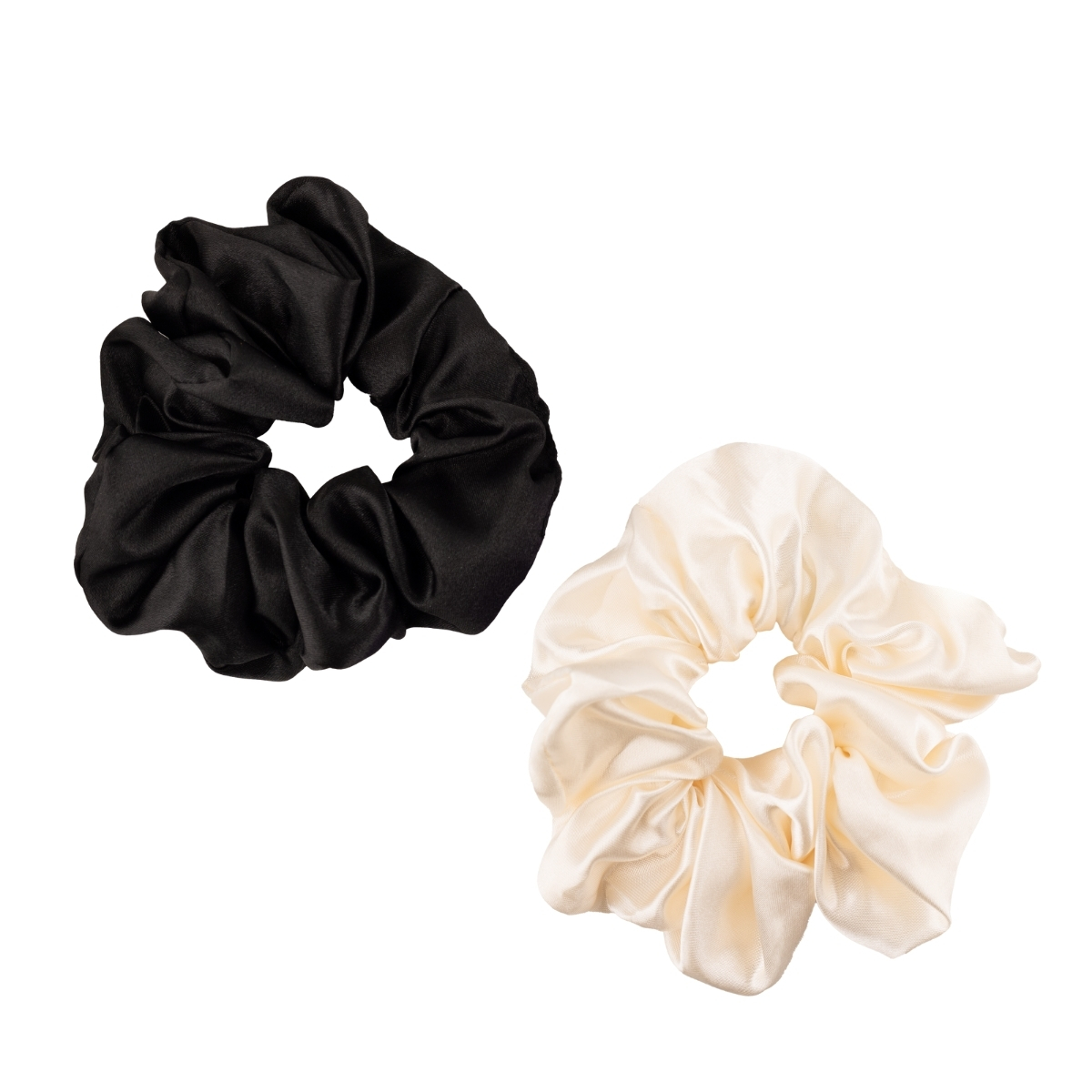 Satynowe gumki scrunchie — czarna i kremowa