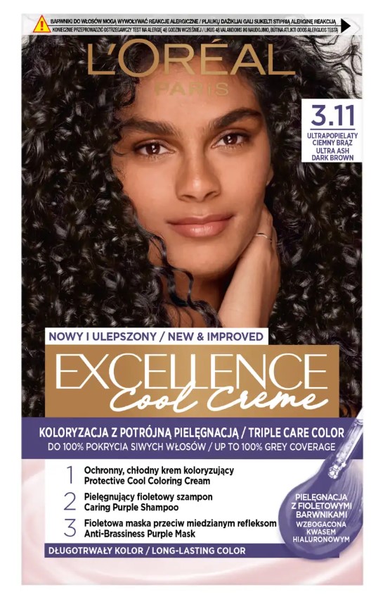 Loreal Excellence Cool Creme Krem Koloryzujący 3.11 Ultrapopielaty Ciemny Brąz