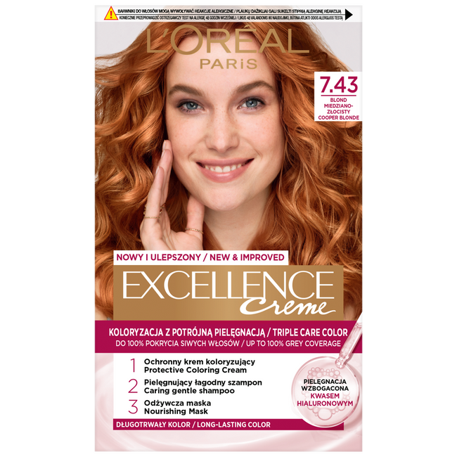 Loreal Excellence Creme Krem Koloryzujący 7.43 Blond Miedziano-Złocisty