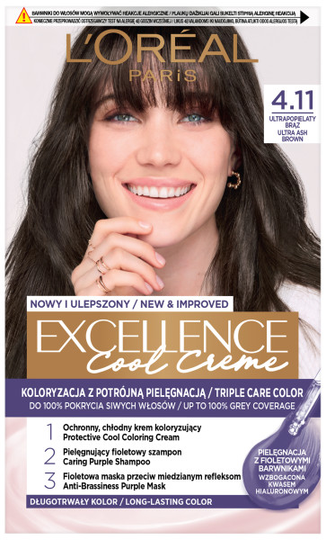 Loreal Excellence Cool Creme Krem Koloryzujący 4.11 Ultrapopielaty Brąz
