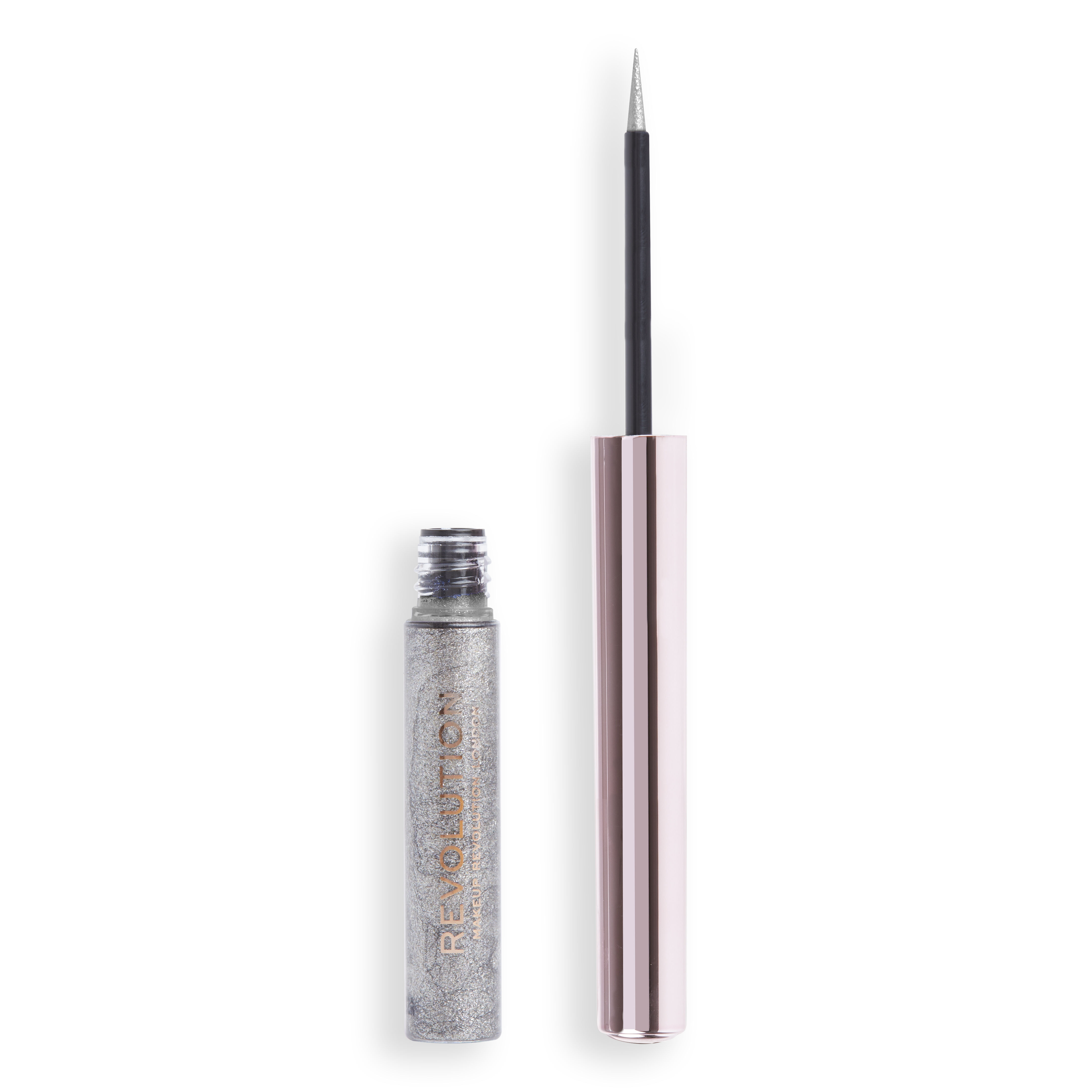 Makeup Revolution Eyeliner z Pędzelkiem Silver Flash