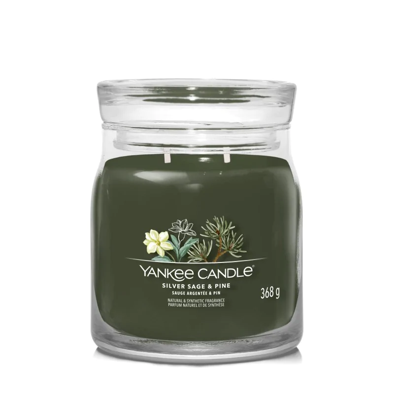 Yankee Candle Signature Świeca w Średnim Słoiku z Dwoma Knotami Silver Sage & Pine