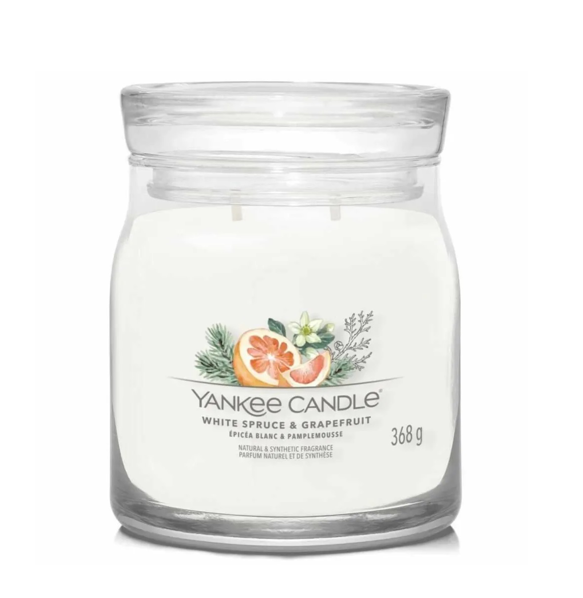 Yankee Candle Signature Świeca w Średnim Słoiku z Dwoma Knotami White Spruce & Grapefruit