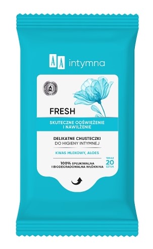 AA Intymna Fresh Delikatne Chusteczki do Higieny Intymnej 20 Sztuk