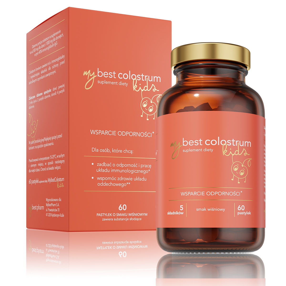 MyBestPharm MyBest Colostrum Suplement Diety dla Dzieci 60 Pastylek o Smaku Wiśniowym
