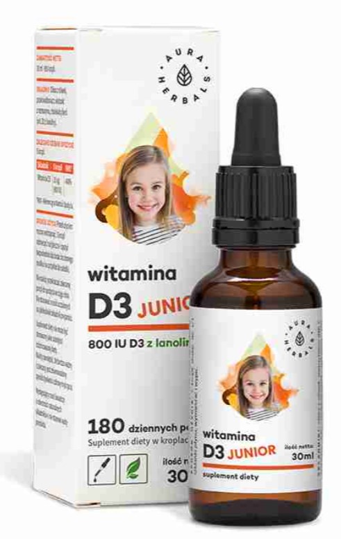 Aura Herbals Witamina D3 800 IU Junior Suplement Diety dla Dzieci 30ml
