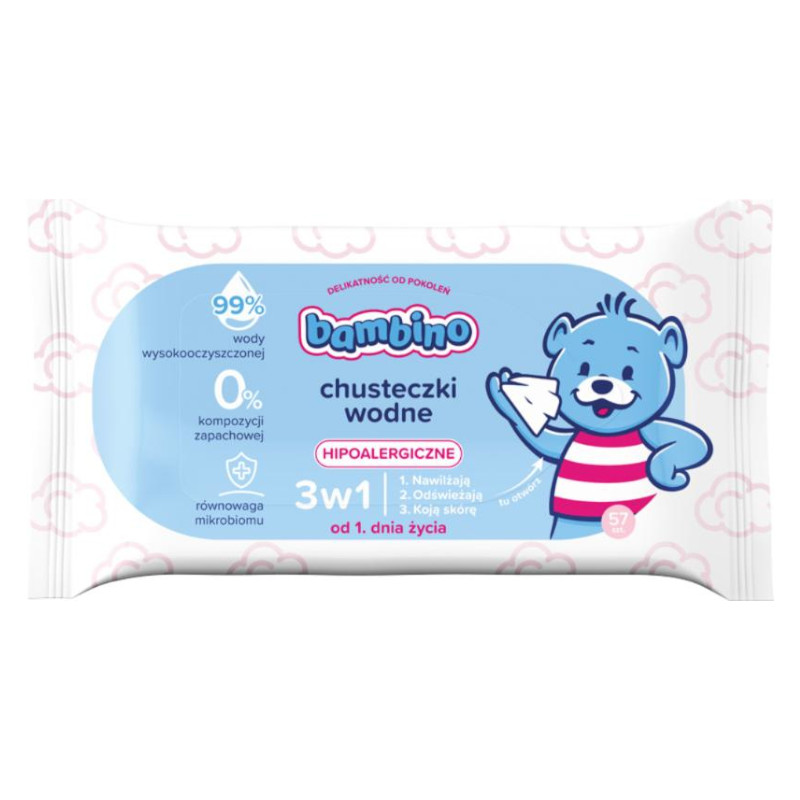 Bambino Chusteczki Wodne 3w1 57 Sztuk
