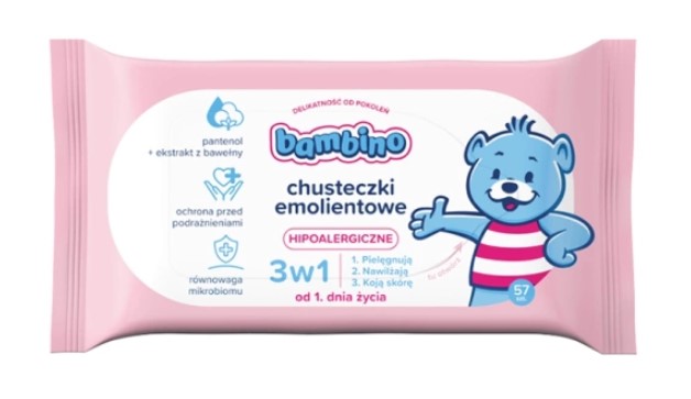 Bambino Chusteczki Emolientowe 3w1 57 Sztuk