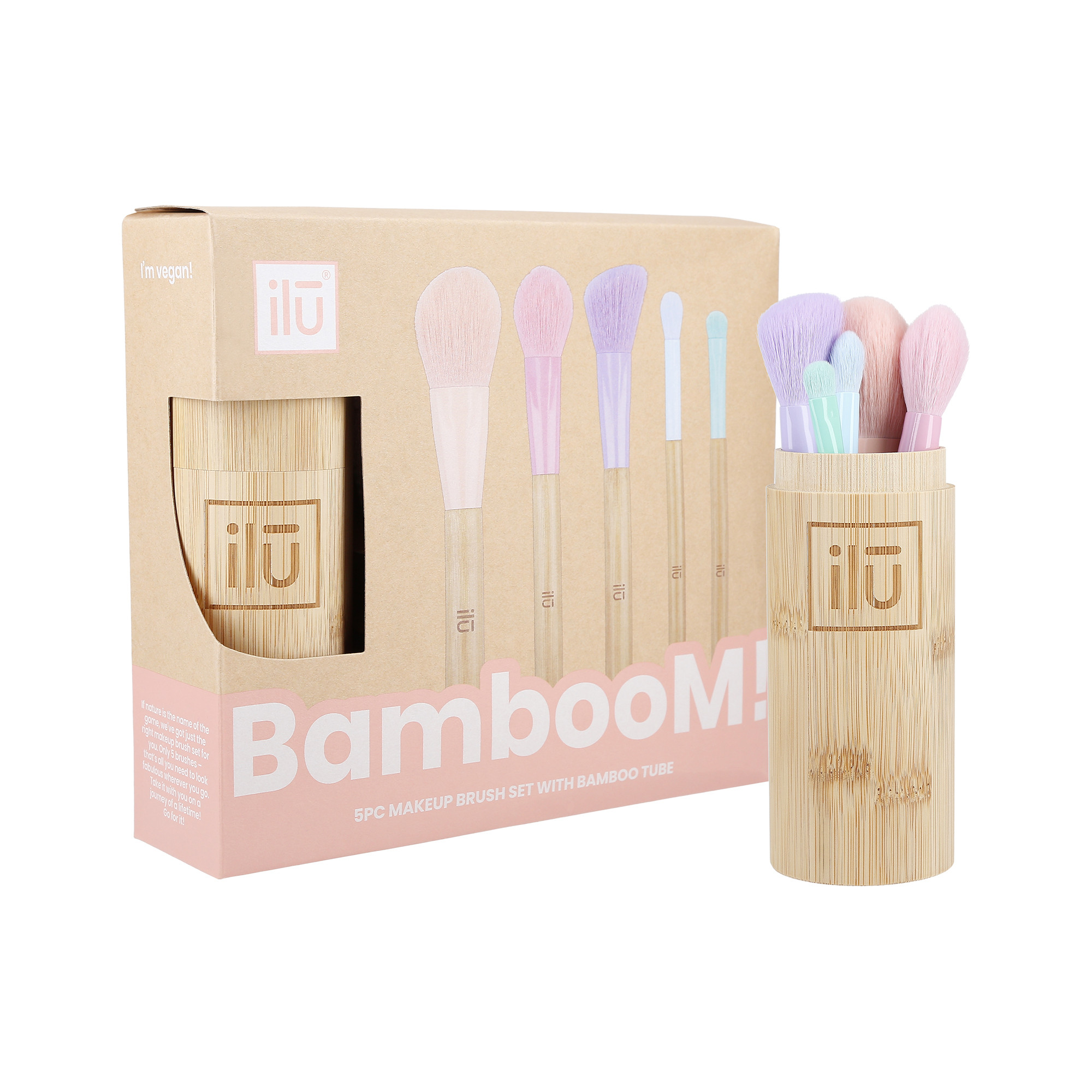 ILŪ BambooM! Zestaw 5 Pędzli do Makijażu + Bambusowa Tuba