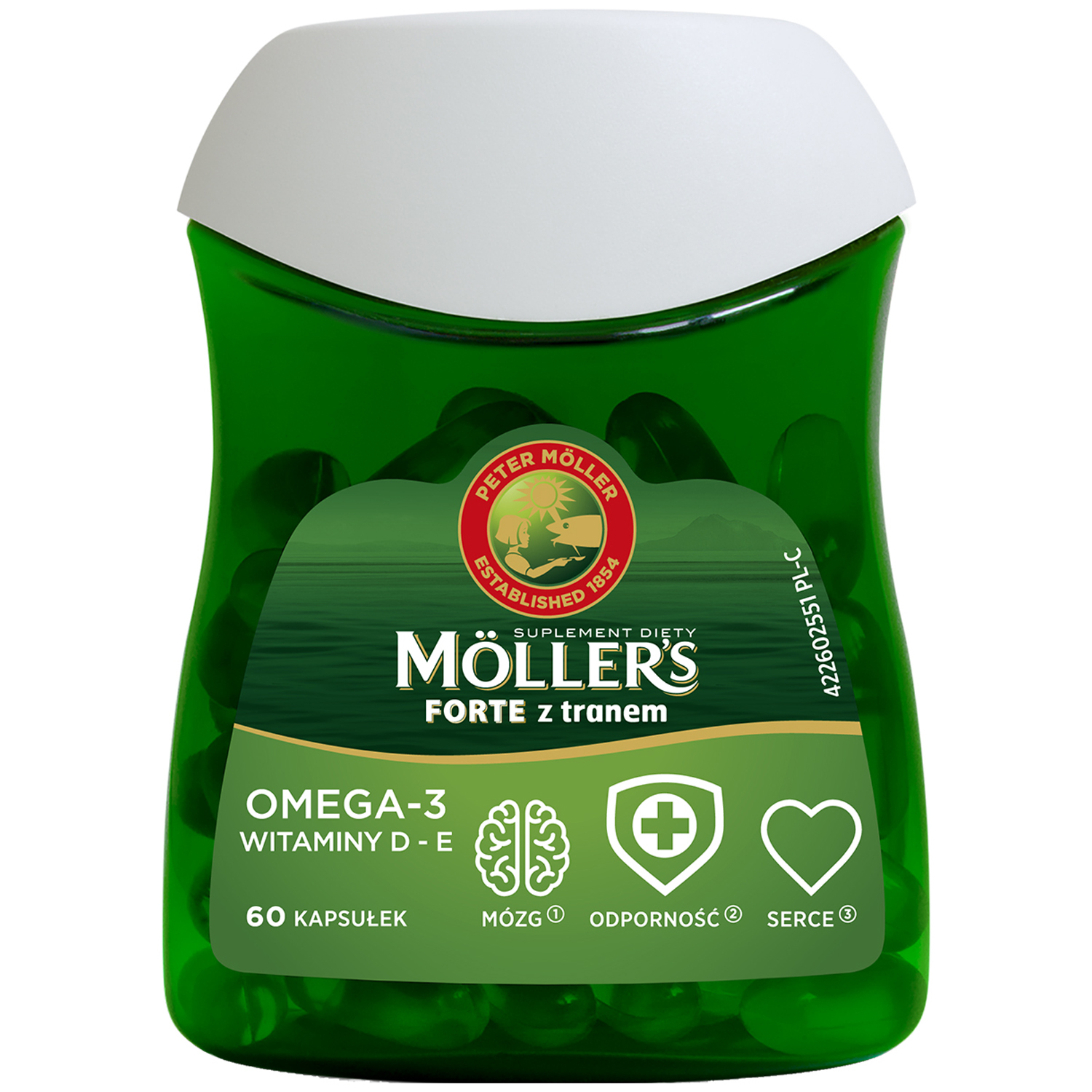 Moller's Forte z Tranem Omega-3 Witaminy D-E Suplement Diety 60 Kapsułek