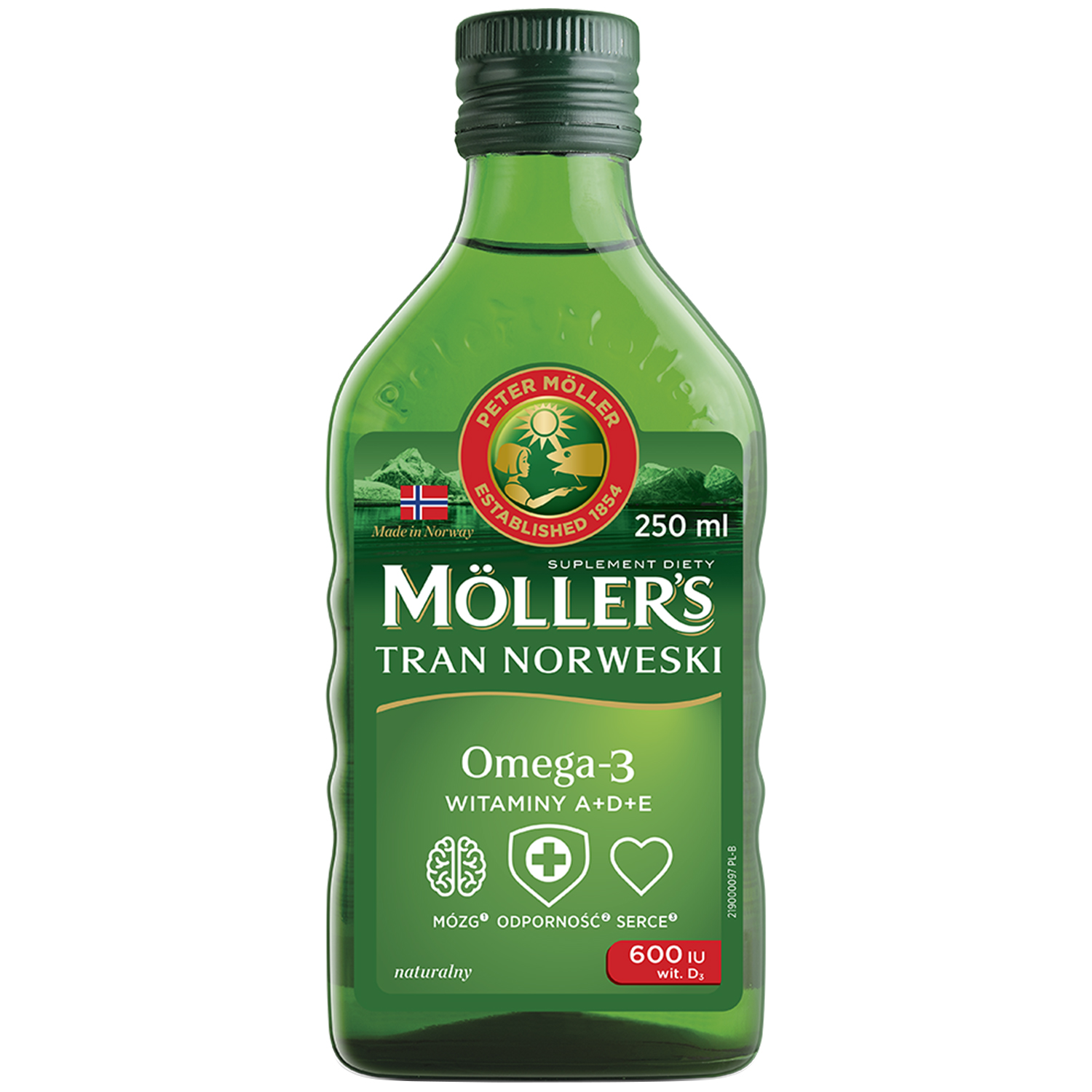 Moller's Tran Norweski Naturalny Omega-3 Witaminy A+D+E Suplement Diety 250ml