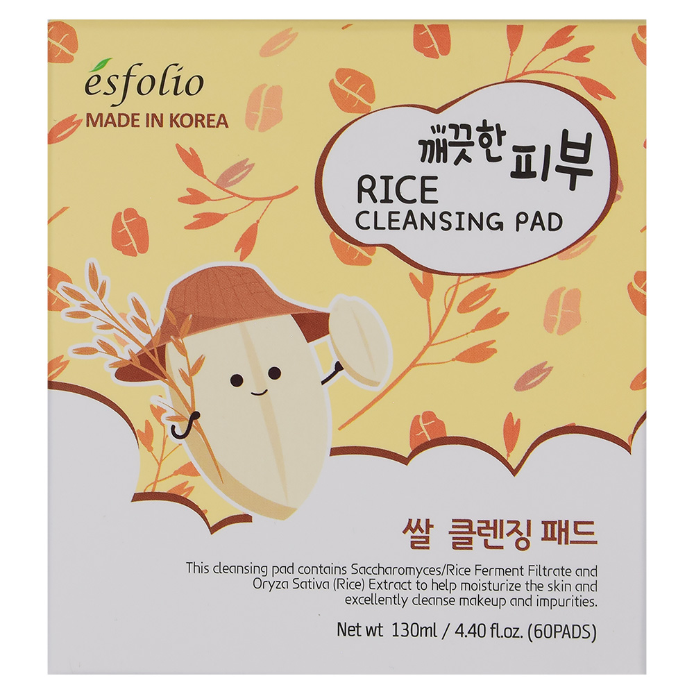 Esfolio Rice Cleansing Pad Płatki do Demakijażu Twarzy z Ekstraktem z Ryżu 130ml