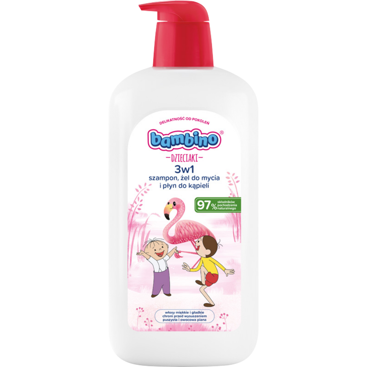 Bambino Dzieciaki Szampon Żel do Mycia i Płyn do Kąpieli 3w1 Flamingi 1000ml