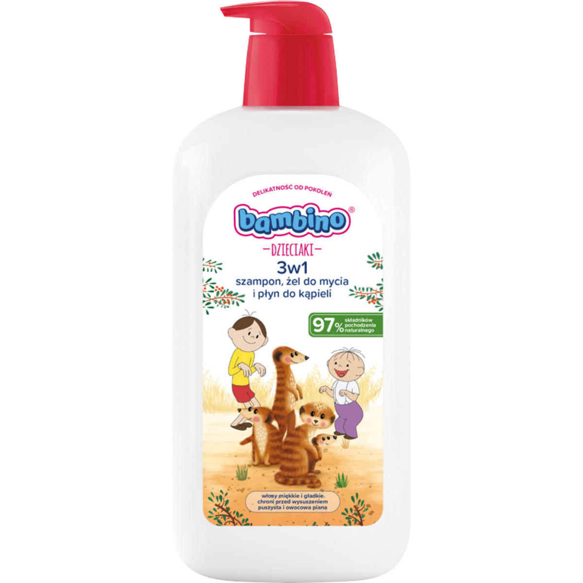 Bambino Dzieciaki Szampon Żel do Mycia i Płyn do Kąpieli 3w1 Surykatki 1000ml