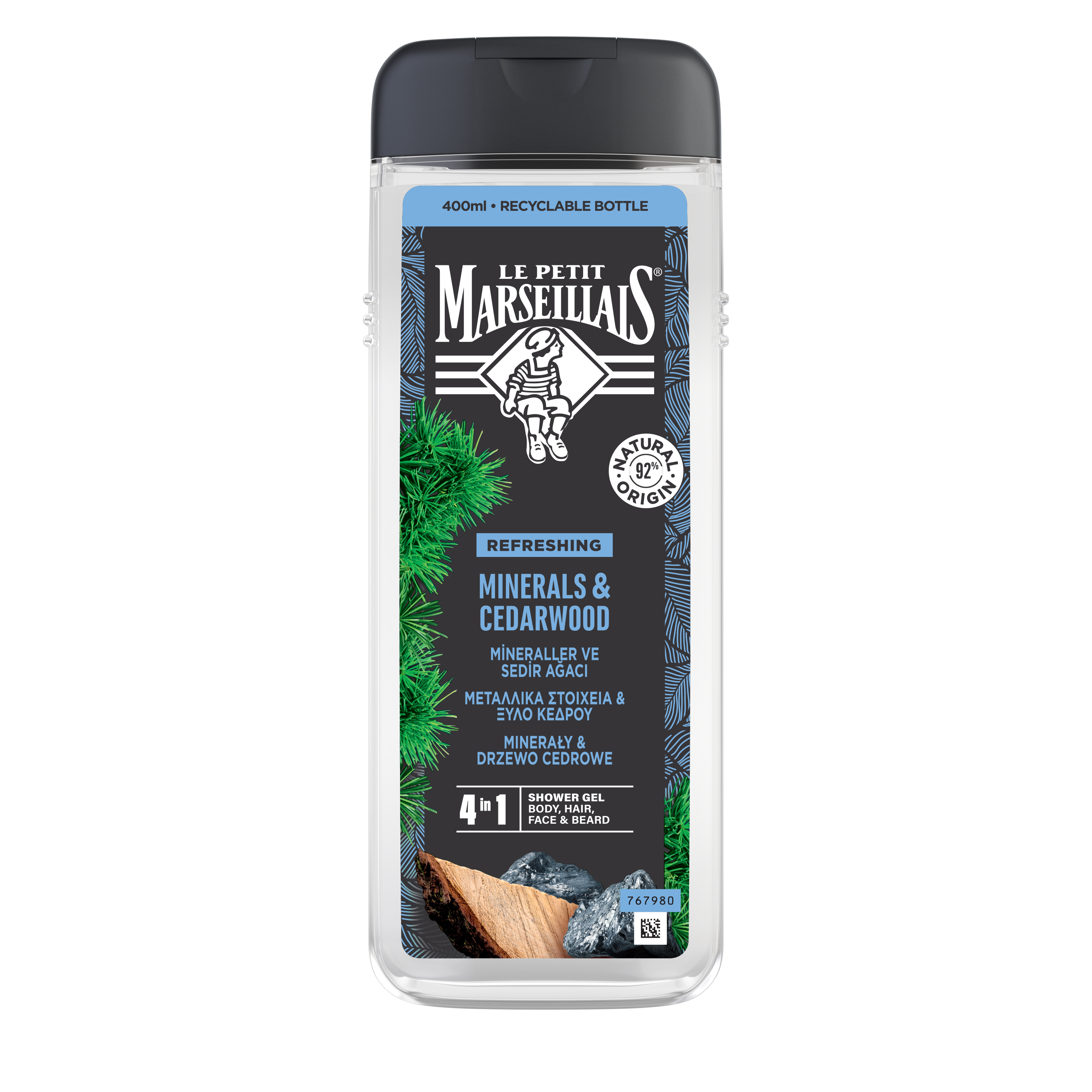 Le Petit Marseillais Żel pod Prysznic dla Mężczyzn 4w1 Minerały & Drzewo Cedrowe 400ml