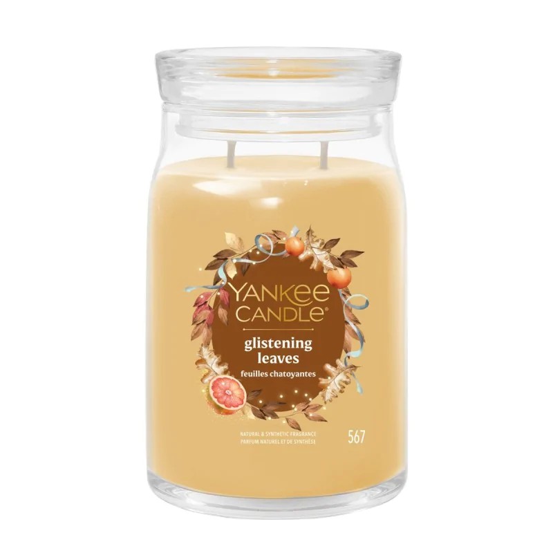 Yankee Candle Świeca w Dużym Słoiku z Dwoma Knotami Glistening Leaves