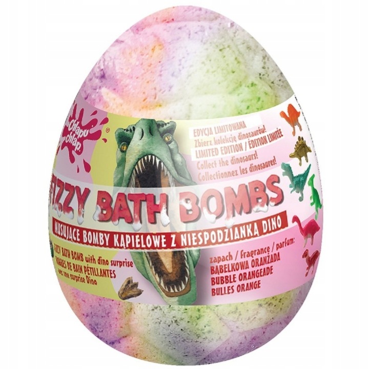 Chlapu Chlap Musująca Bomba do Kąpieli z Niespodzianką Dino Bąbelkowa Oranżada