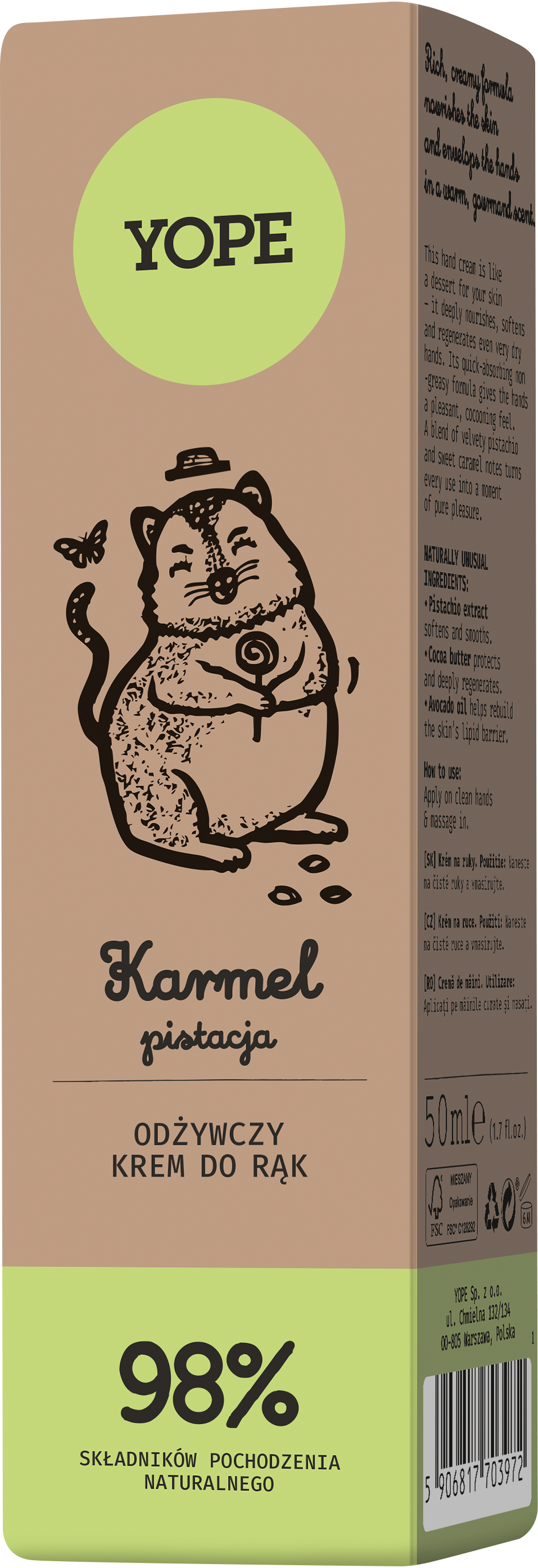 Yope Odżywczy Krem do Rąk Karmel Pistacja 50ml