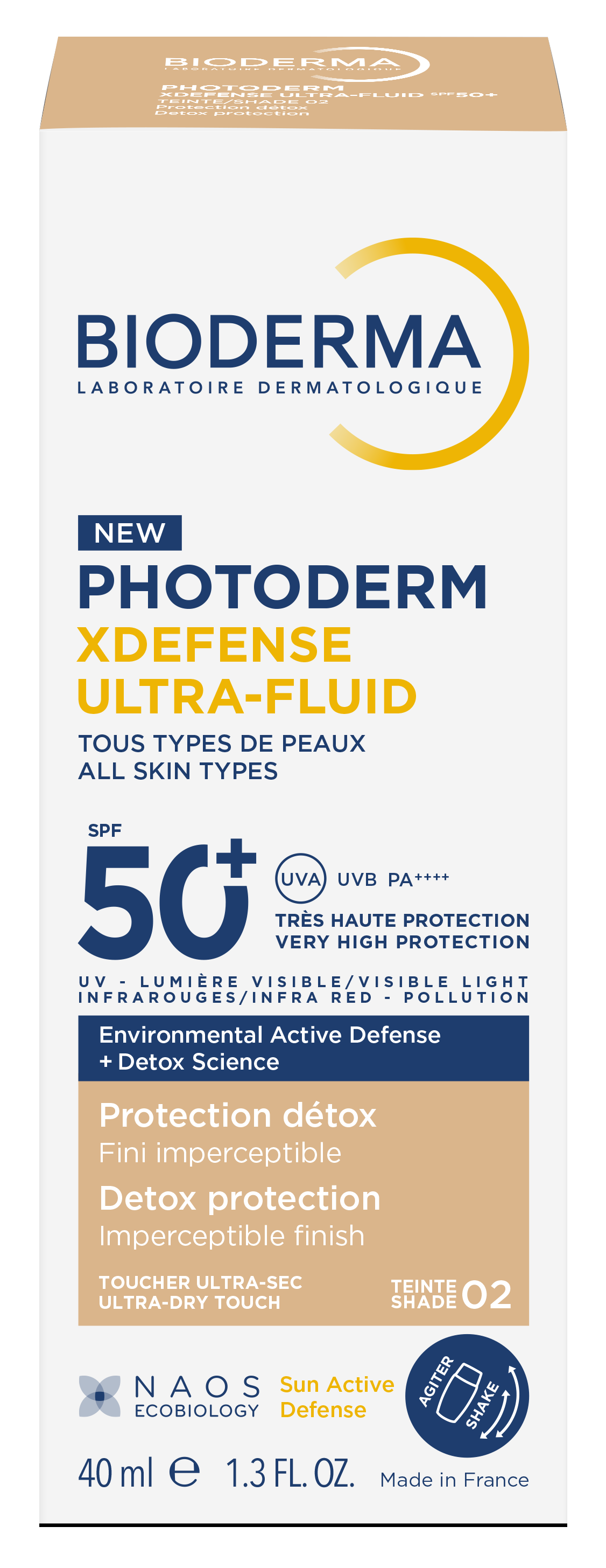 Bioderma Photoderm Xdefense Ultra-Fluid Ochronny Ultralekki Fluid Z Filtrem SPF50+ o Działaniu Detoksykującym Odcień 02 40ml