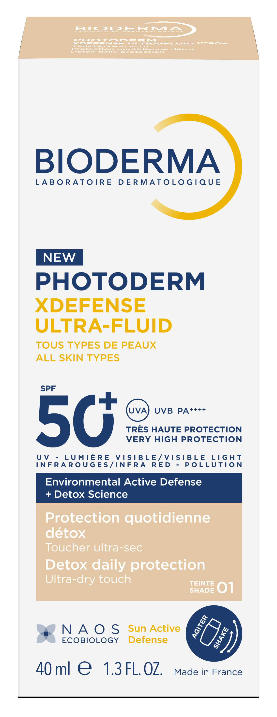 Bioderma Photoderm Xdefense Ultra-Fluid Ochronny Ultralekki Fluid Z Filtrem SPF50+ o Działaniu Detoksykującym Odcień 01 40ml