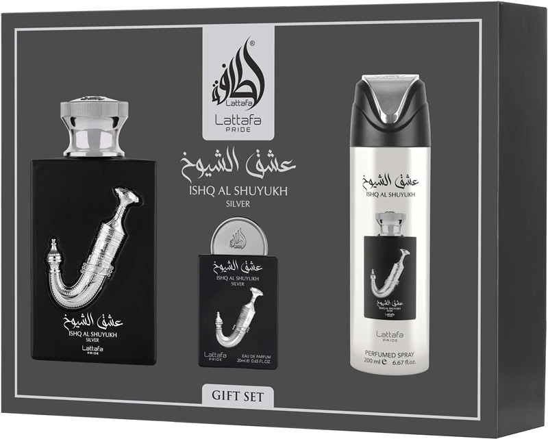 Ishq Al Shuyukh Silver Zestaw Unisex Woda Perfumowana+ + Dezodorant + Atomizer