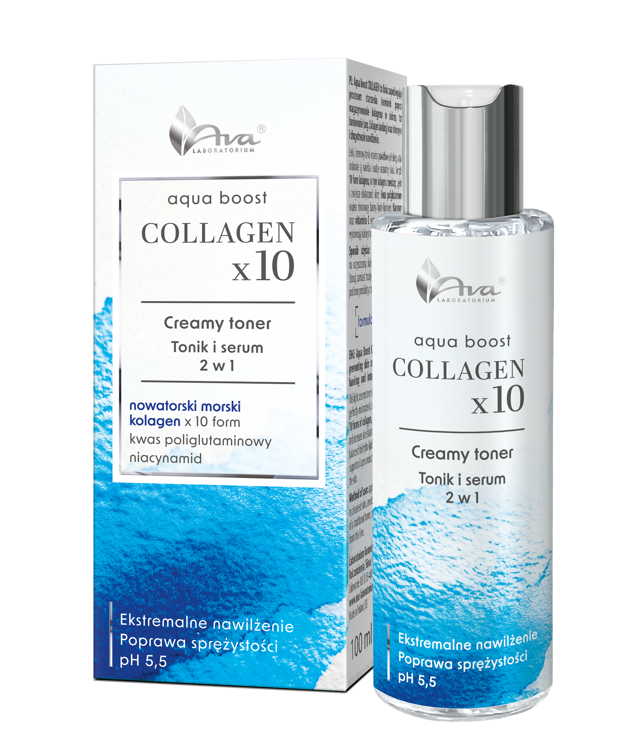 AVA Aqua Boost Collagen x10 Tonik i Serum 2w1 100ml