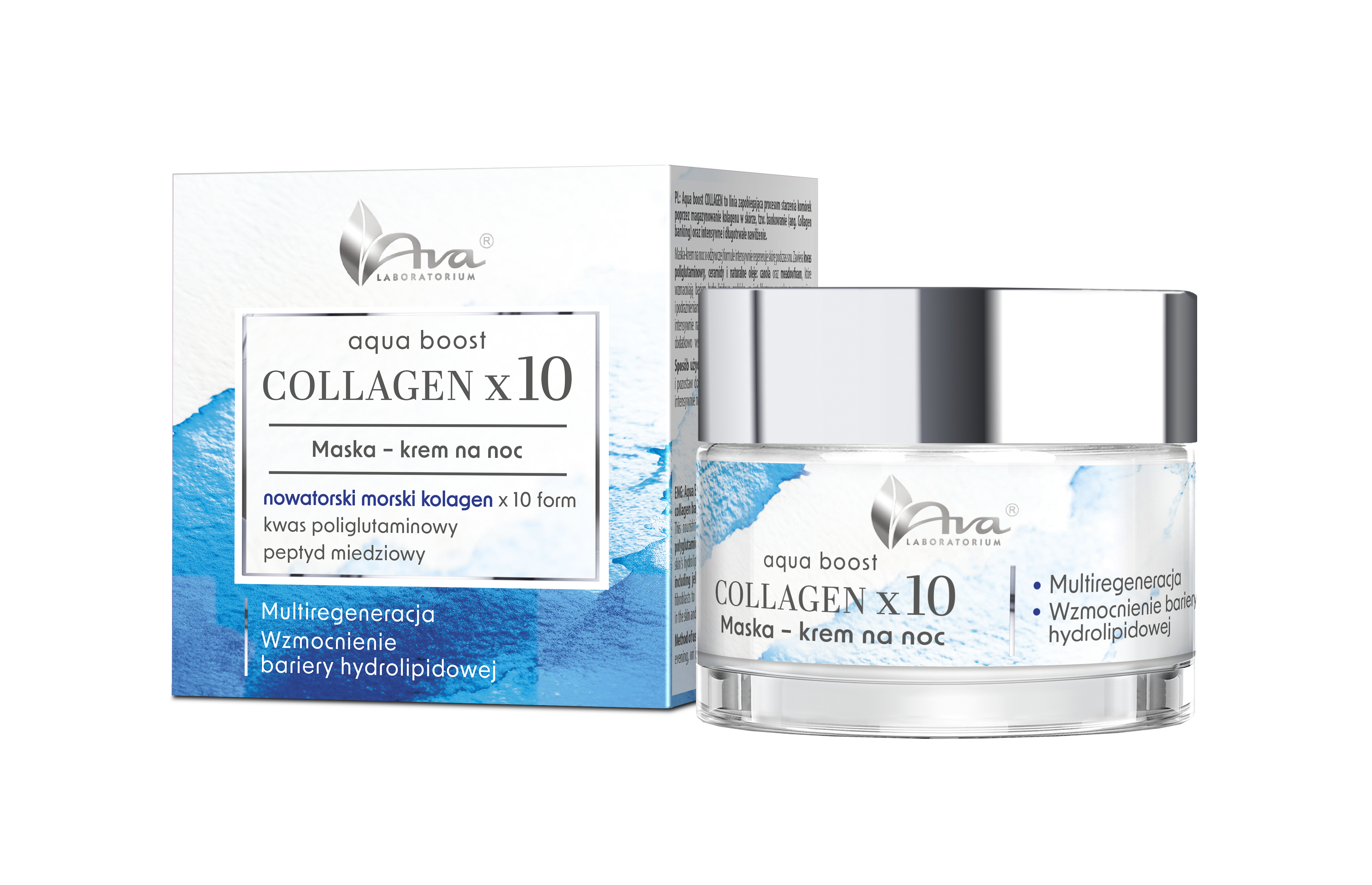 AVA Aqua Boost Collagen x10 Maska-Krem do Twarzy na Noc 50ml