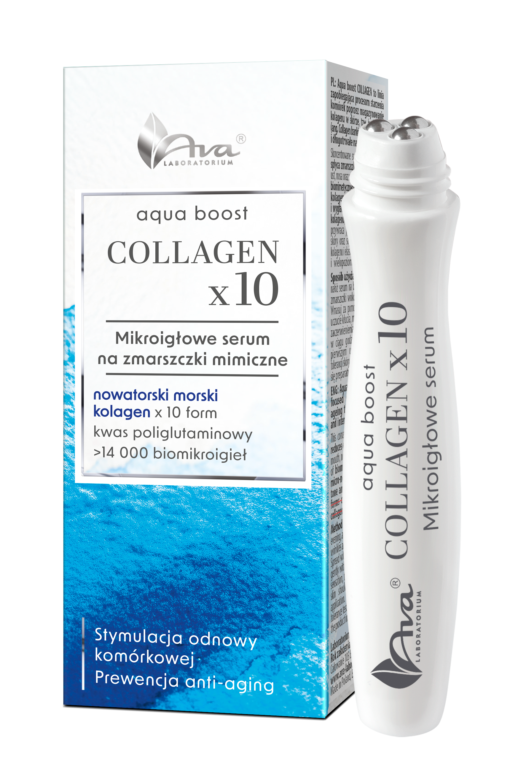 AVA Aqua Boost Collagen x10 Mikroigłowe Serum na Zmarszczki Mimiczne 15ml