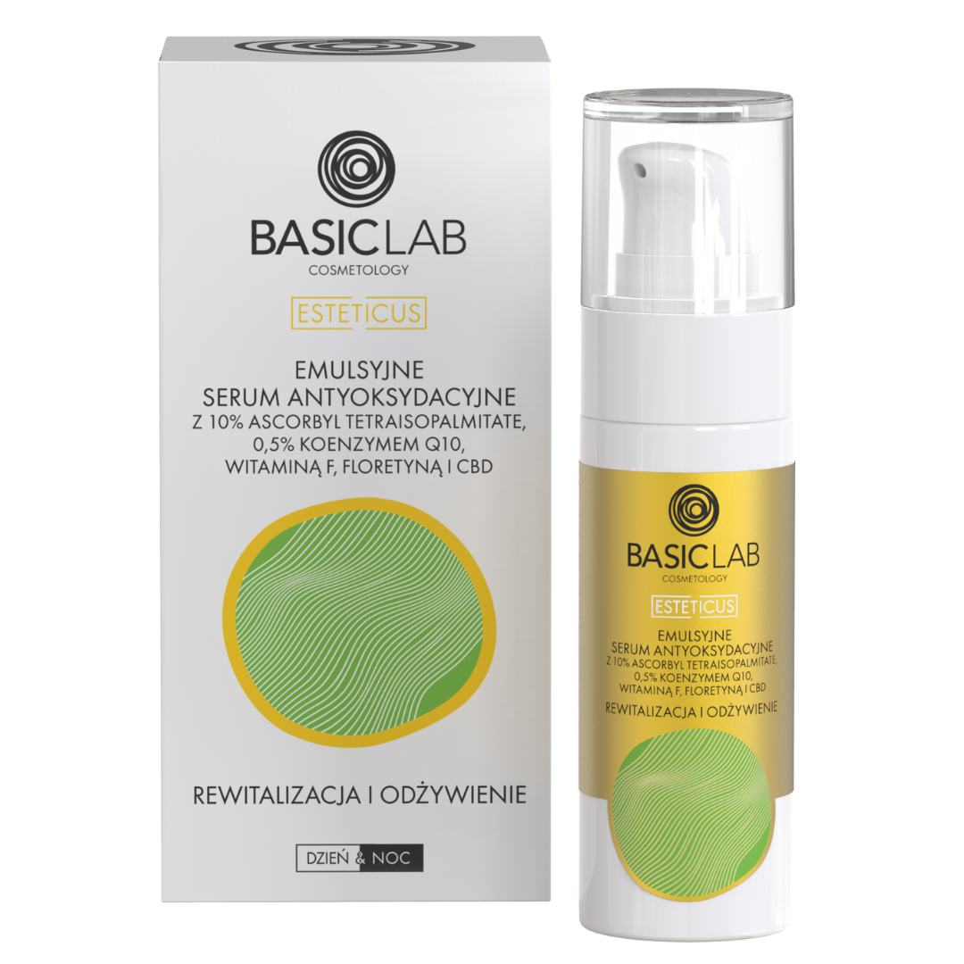 BasicLab Emulsyjne Serum Antyoksydacyjne 10% Rewitalizacja i Odżywienie 30ml Krótka Data Ważności 31.07.2026r