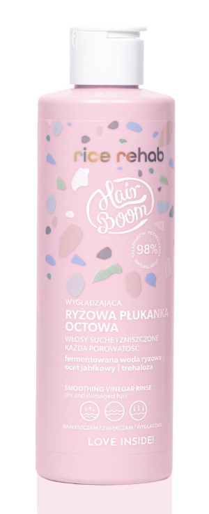 HairBoom Wygładzająca Ryżowa Płukanka Octowa 200ml Krótka Data Ważności 31.07.2026r