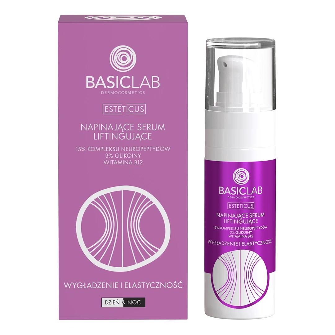 BasicLab Esteticus Napinające Serum Liftingujące 15% Kompleksu Neuropeptydów 3% Glikoiny Witamina B12 30ml