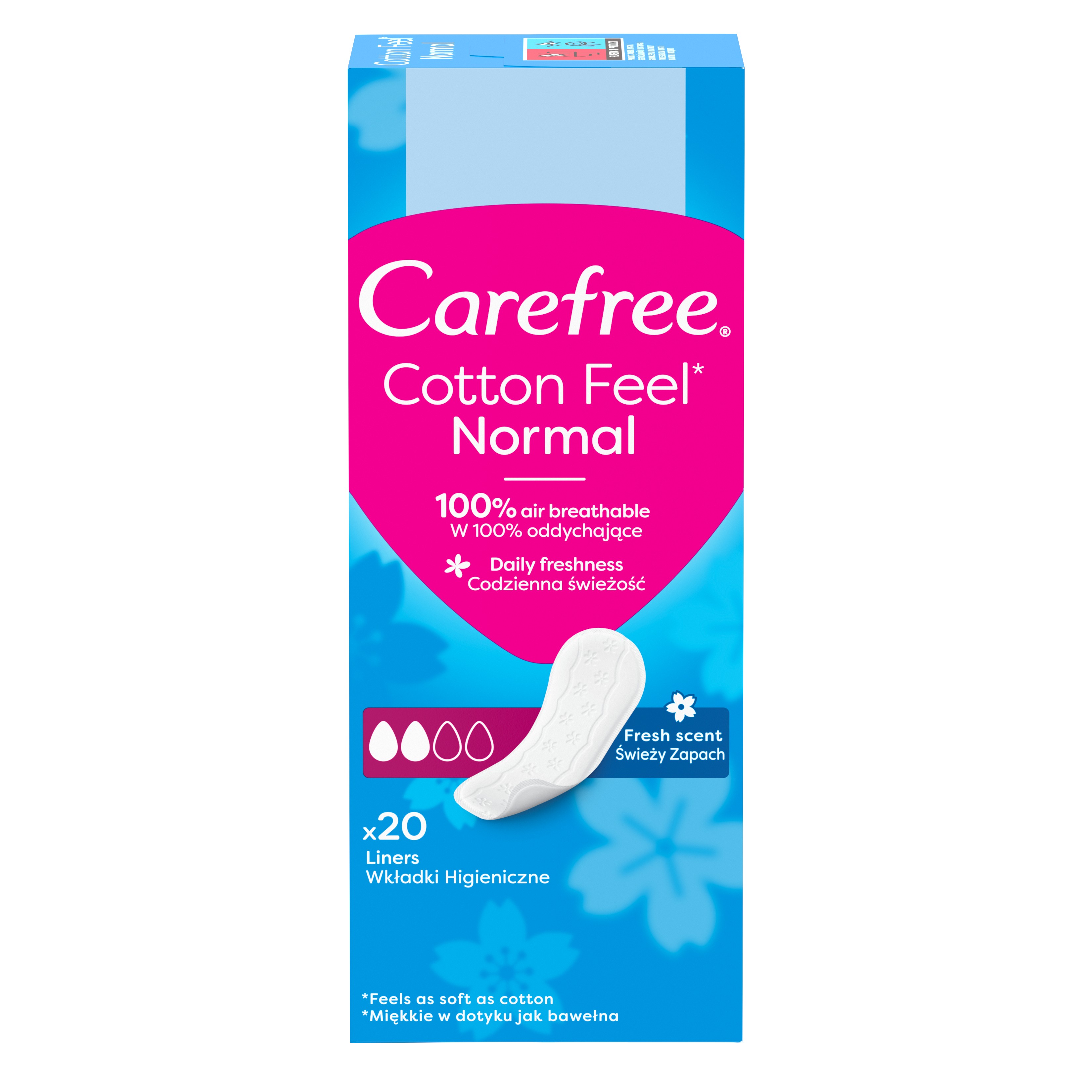 Carefree Cotton Feel Normal Wkładki Higieniczne Świeży Zapach 20 Sztuk