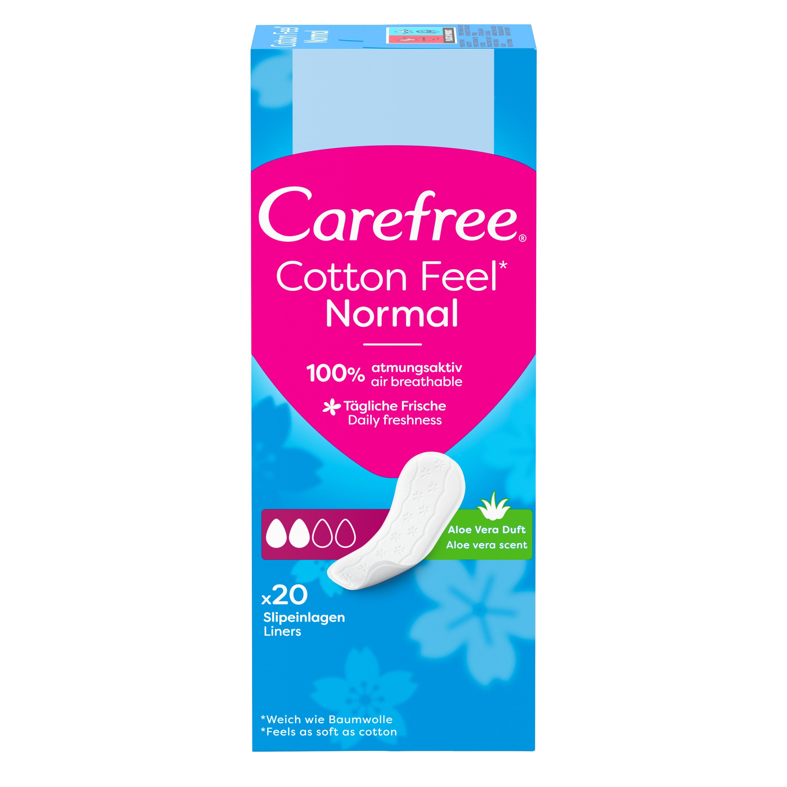 Carefree Cotton Feel Normal Wkładki Higieniczne Aloes 20 Sztuk