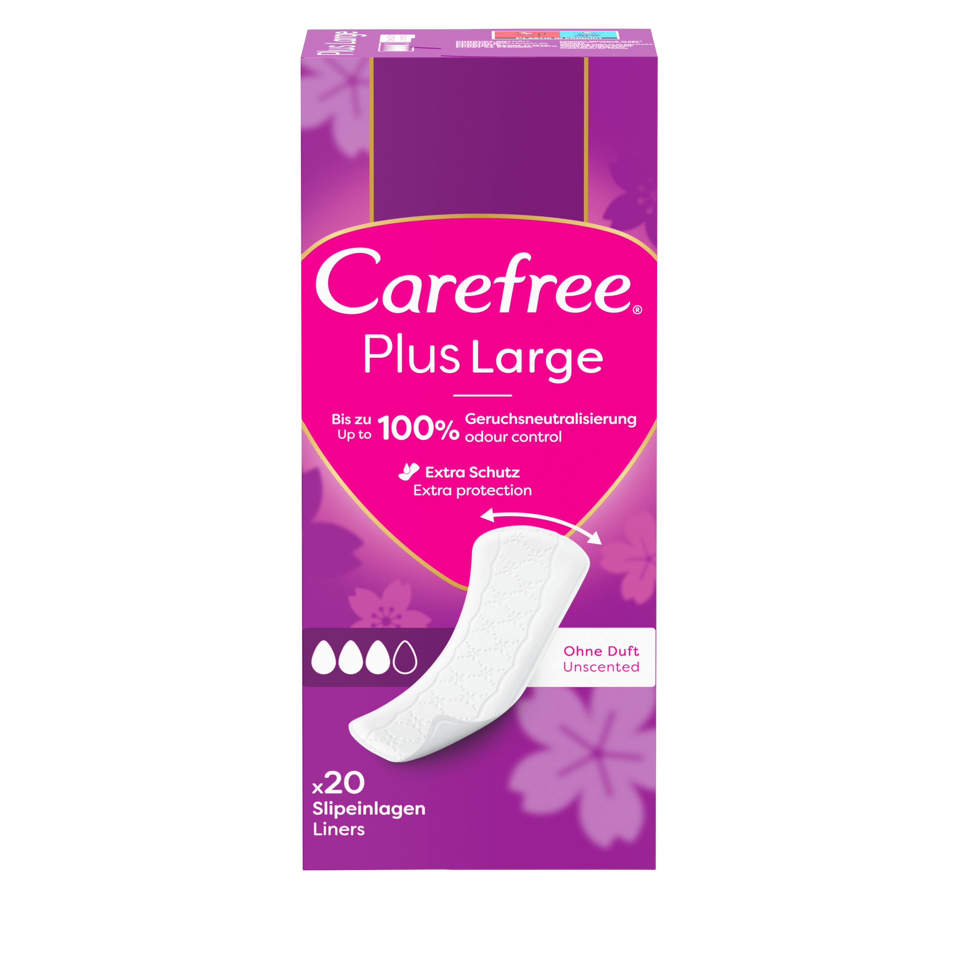 Carefree Plus Large Wkładki Higieniczne Bezzapachowe 20 Sztuk