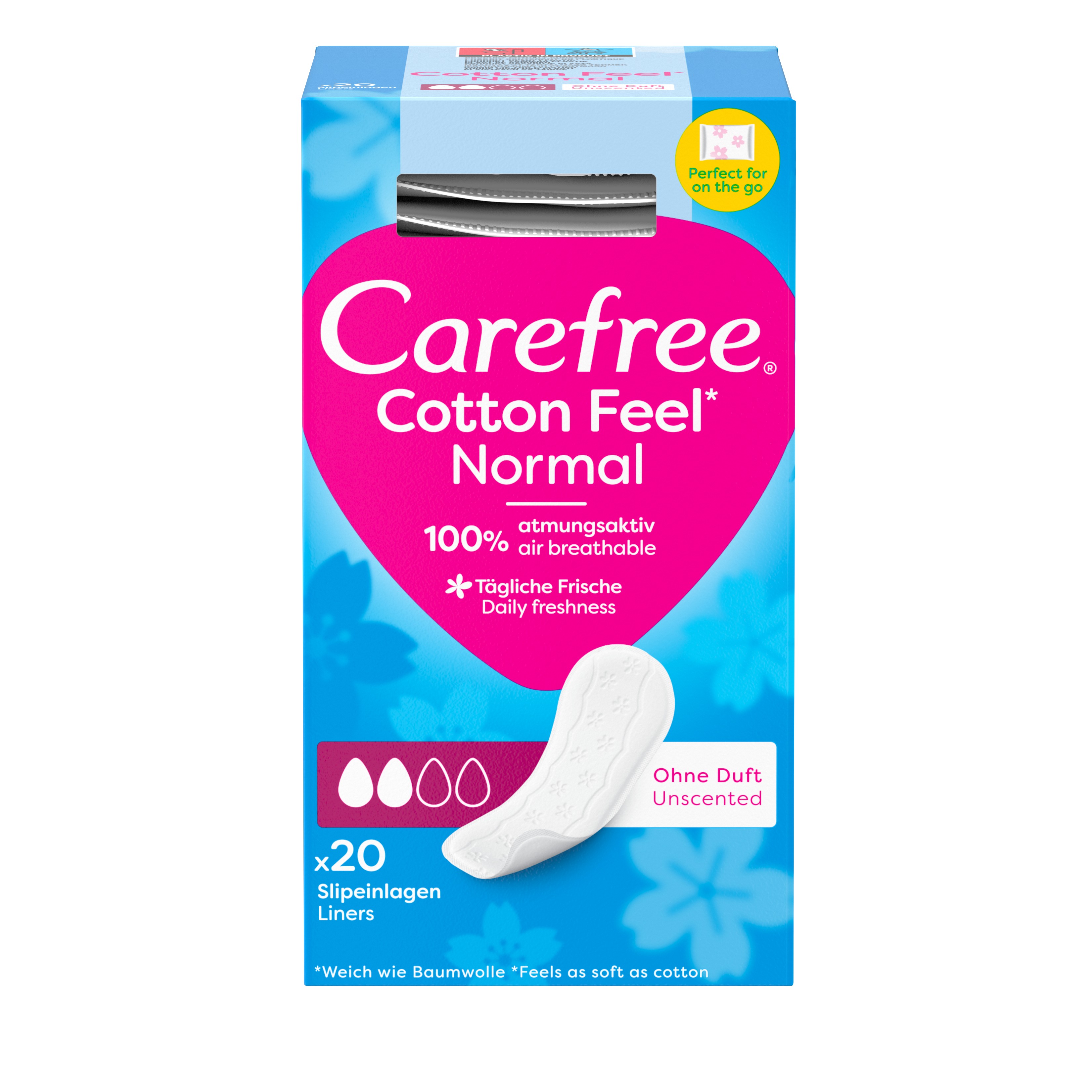 Carefree Cotton Feel Normal Wkładki Higieniczne Bezzapachowe 20 Sztuk Pojedynczo Pakowane