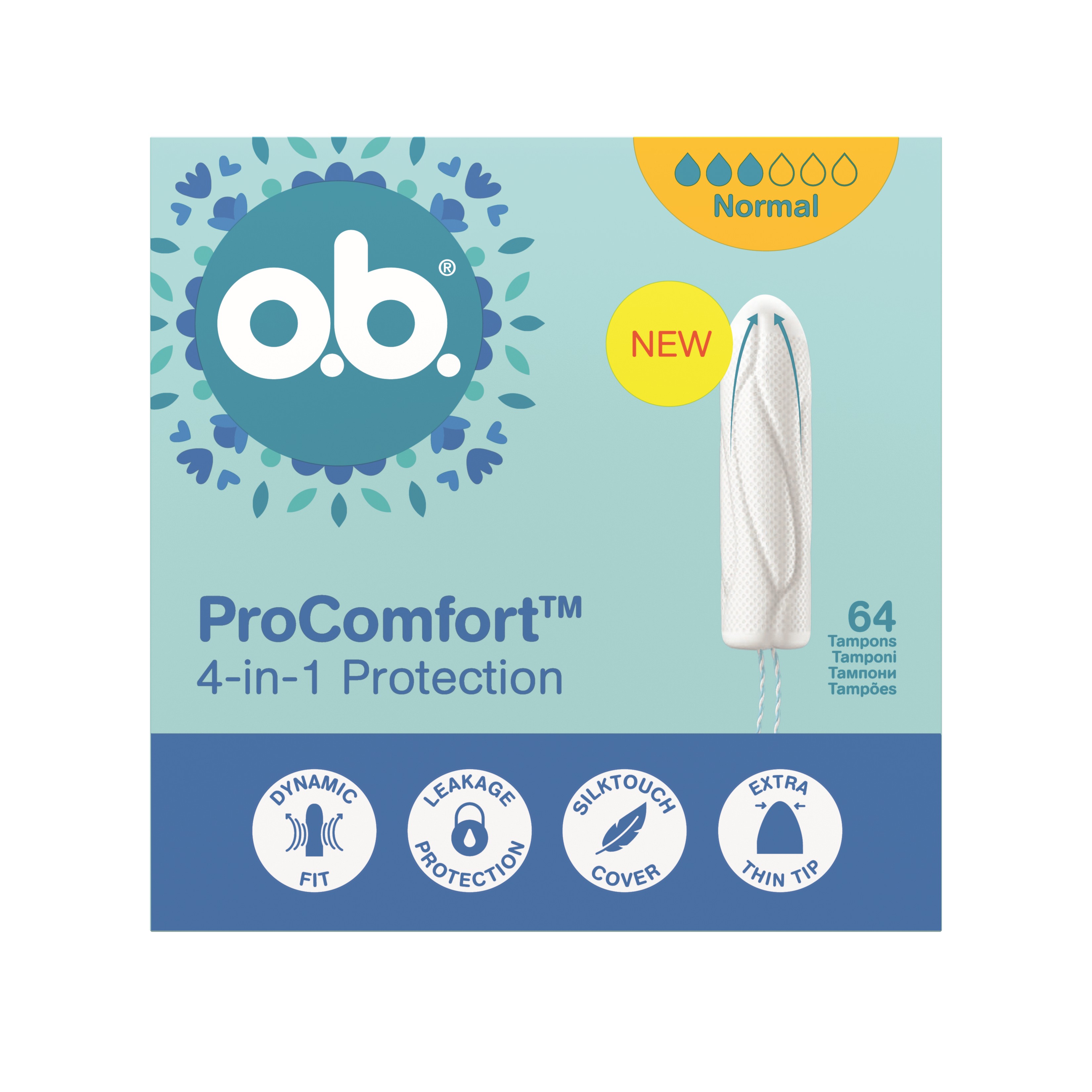 o.b. ProComfort 4w1 Tampony Normal 64 Sztuki