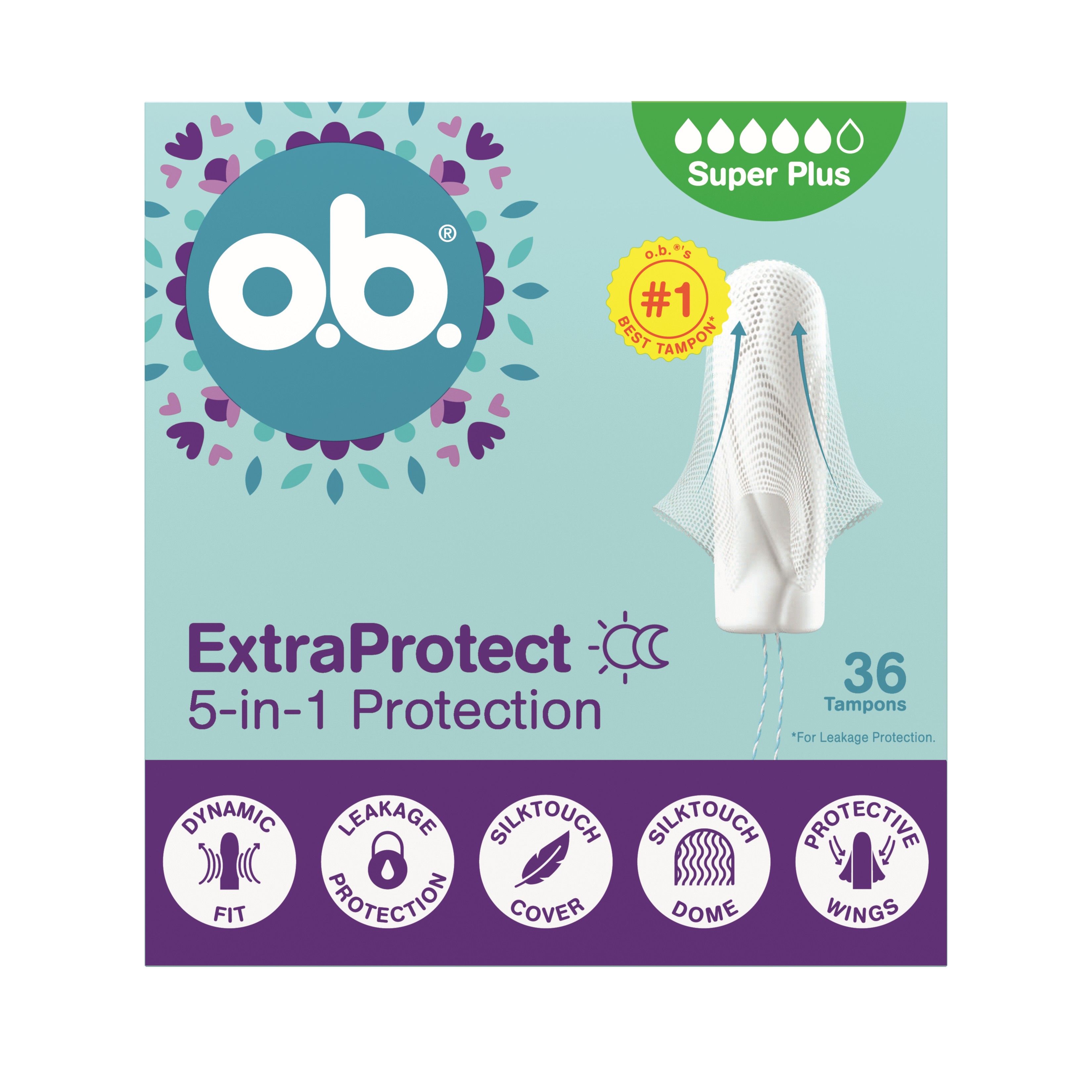 o.b. Extra Protect 5w1 Tampony Super Plus 36 Sztuk