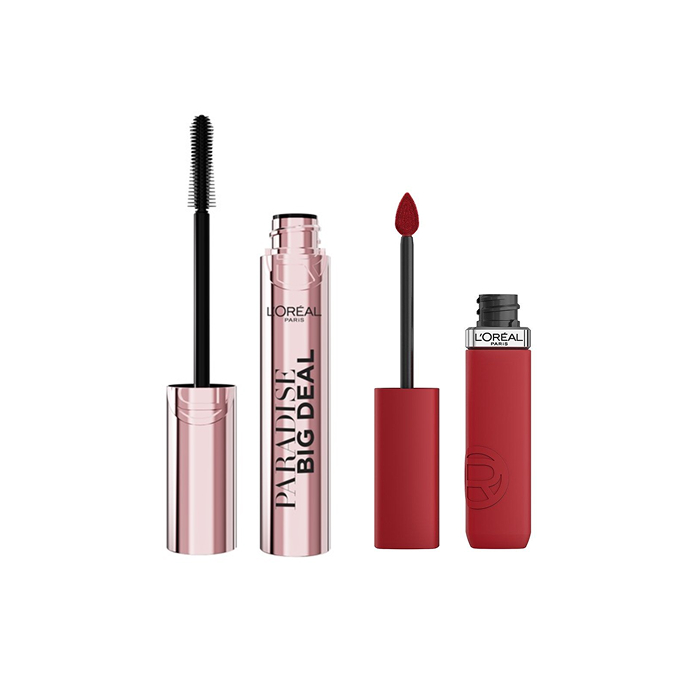Loreal Zestaw Tusz do Rzęs Paradise Big Deal Black + Matte Resistance Pomadka 425 Afterwork Drink