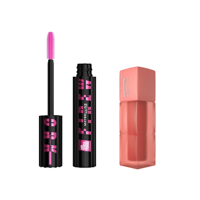 Maybelline Zestaw Lash Sensational Firework Tusz do Rzęs Electro Black + Super Stay Teddy Tint Pomadka do Ust 10 Current Mood
