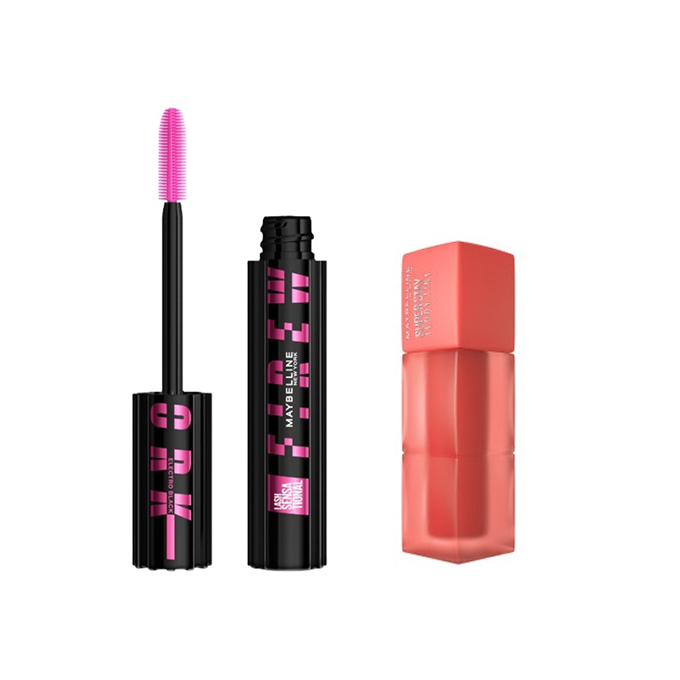 Maybelline Zestaw Lash Sensational Firework Tusz do Rzęs Electro Black + Super Stay Teddy Tint Pomadka do Ust 25 Baby Tee