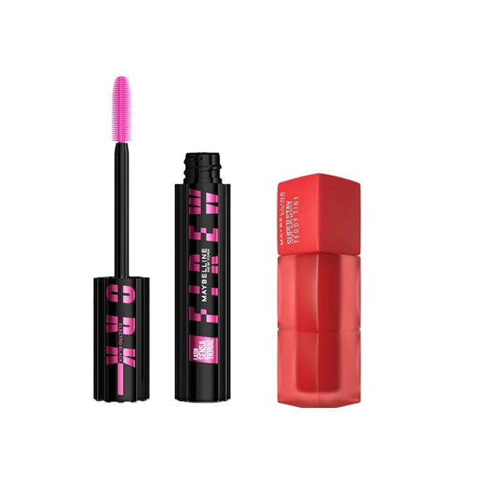 Maybelline Zestaw Lash Sensational Firework Tusz do Rzęs Electro Black + Super Stay Teddy Tint Pomadka do Ust 30 Coquettish