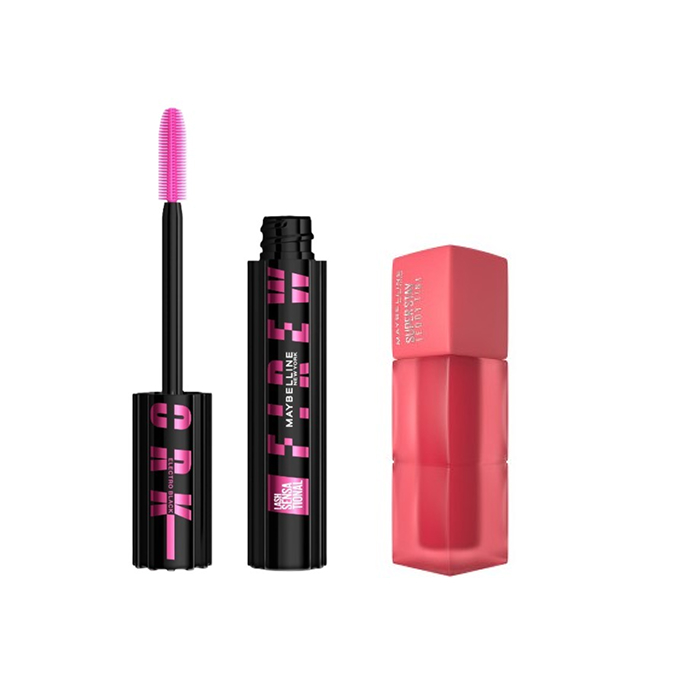 Maybelline Zestaw Lash Sensational Firework Tusz do Rzęs Electro Black + Super Stay Teddy Tint Pomadka do Ust 40 Petalcore