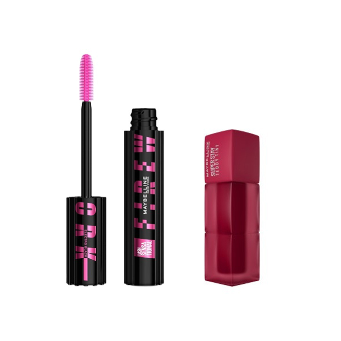 Maybelline Zestaw Lash Sensational Firework Tusz do Rzęs Electro Black + Super Stay Teddy Tint Pomadka do Ust 50 Wild At Heart