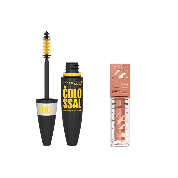 Maybelline Zestaw The Colossal Longwear 36H Wodoodporny Tusz do Rzęs + Sunkisser Róż w Płynie 08 Shades On